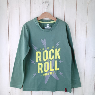 Polera Montaña Talla 10 Verde. Letras Amarillas Rock