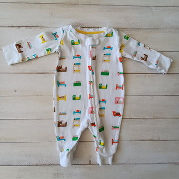 NUEVO Enterito Christian Robinson Talla 0-3M Blanco.Figuras colores
