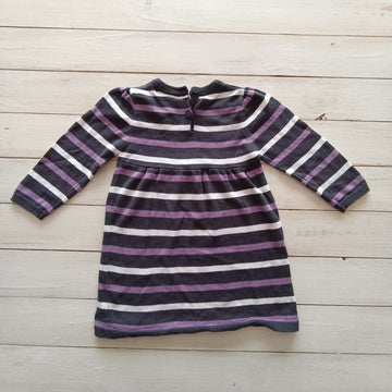 NUEVO Vestido Topomini Talla 2-3 Gris Líneas Blancas y Lilas