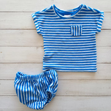 NUEVO Polera y calzón Cat & Jack 6-9M celeste con líneas blancas