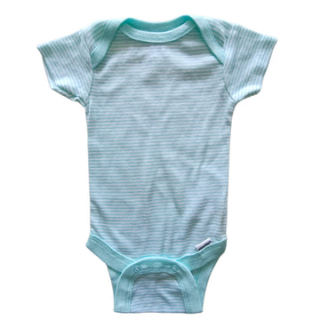NUEVO Body Gerber RN. Líneas verticales verde agua y blanco.