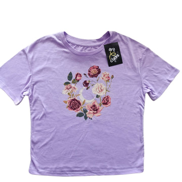 NUEVA Polera Art Class Talla 7-8 Lila. Flores y luna