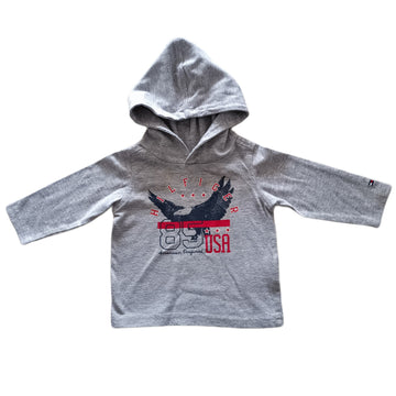 Polerón Tommy Hilfiger 3-6M Gris con gorro. Águila