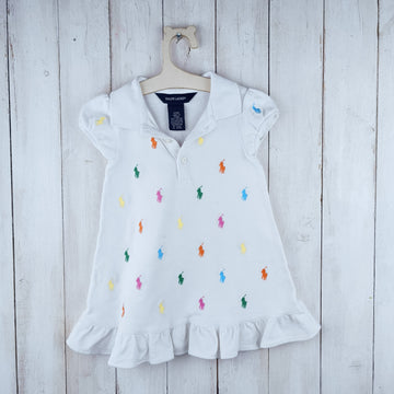 Vestido Ralph Lauren 12-18M Blanco. Logo Polo bordado colores