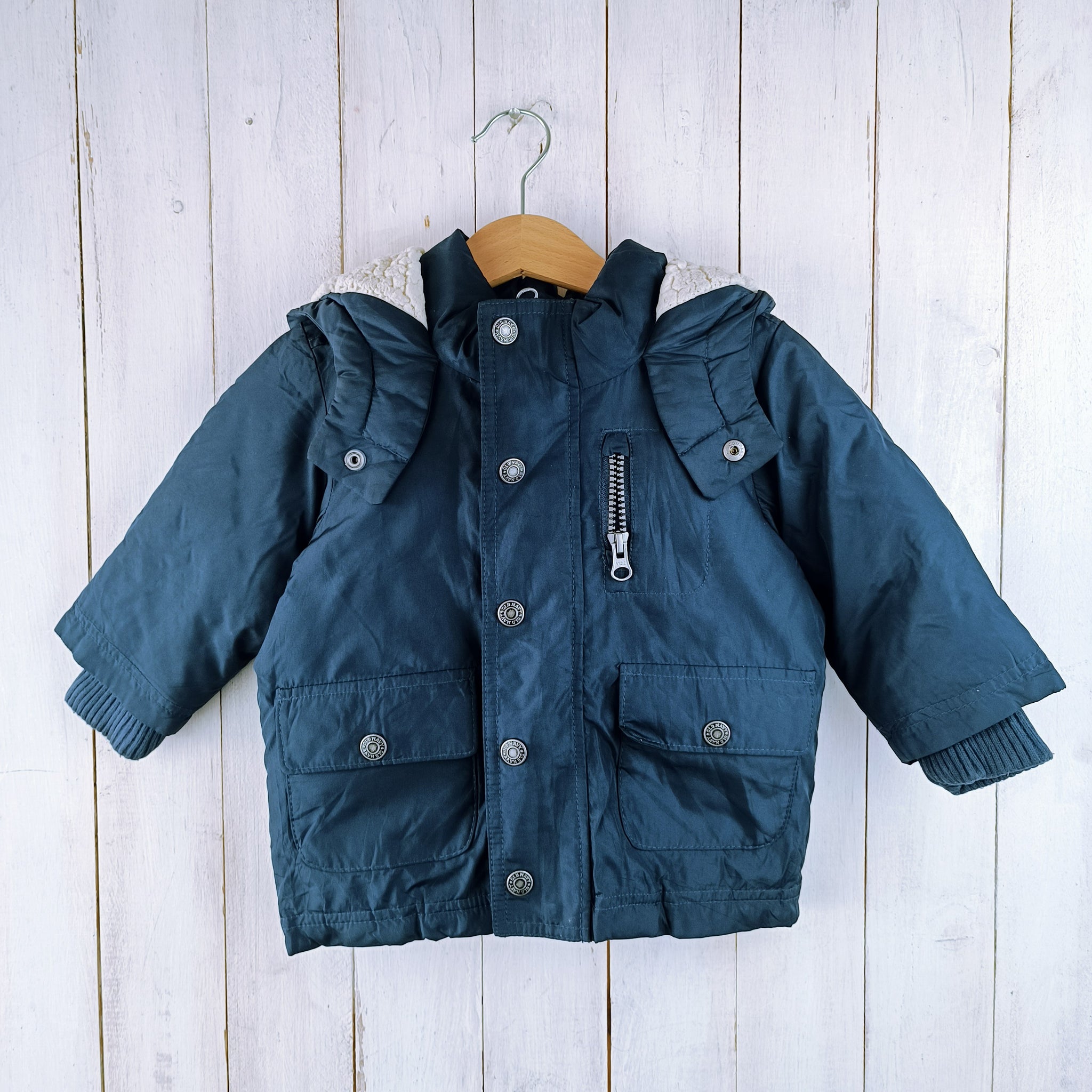 Parka Old Navy 12 18M Azul Forrada con atrapa nieve