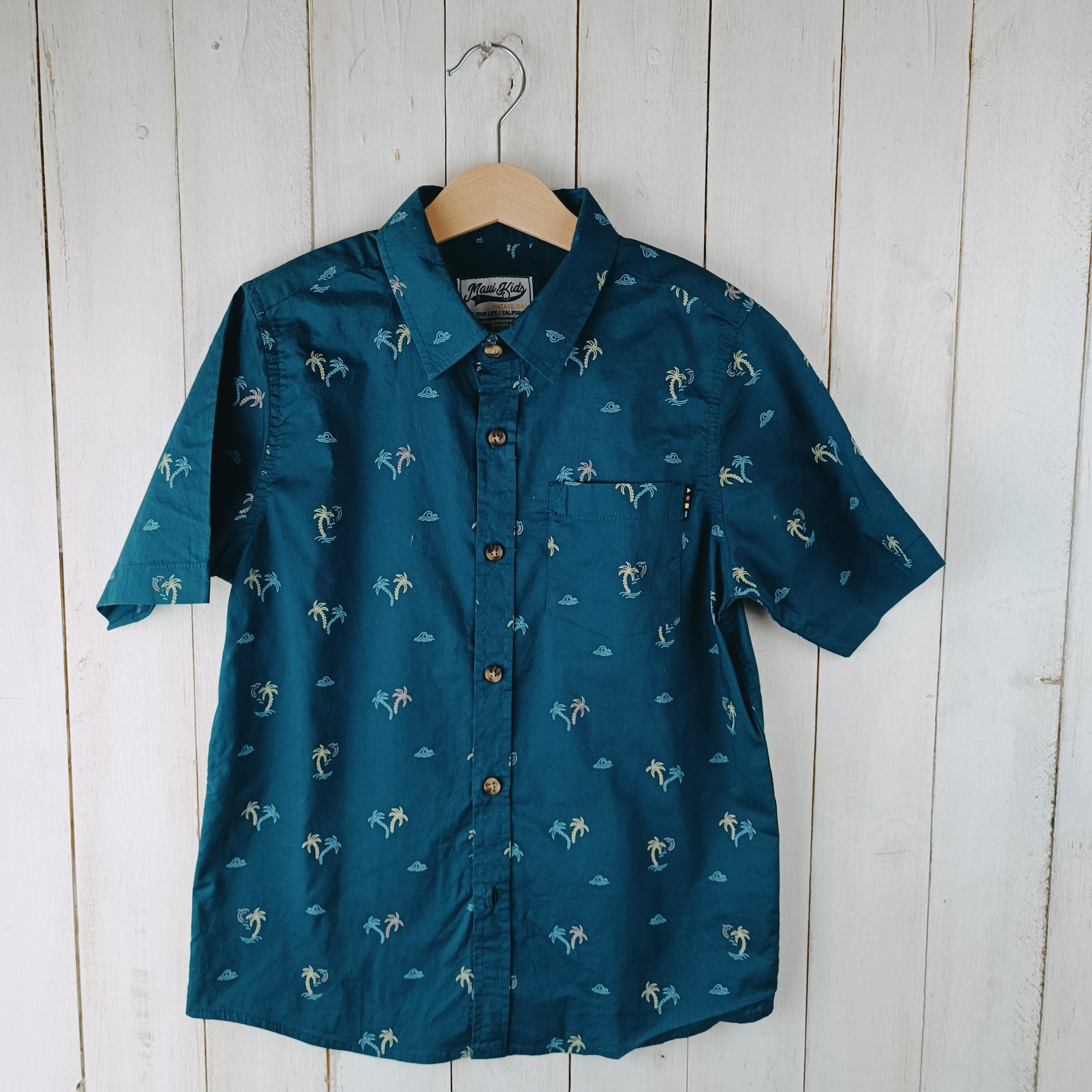 Camisa Maui Talla 8 Azul con Palmeras