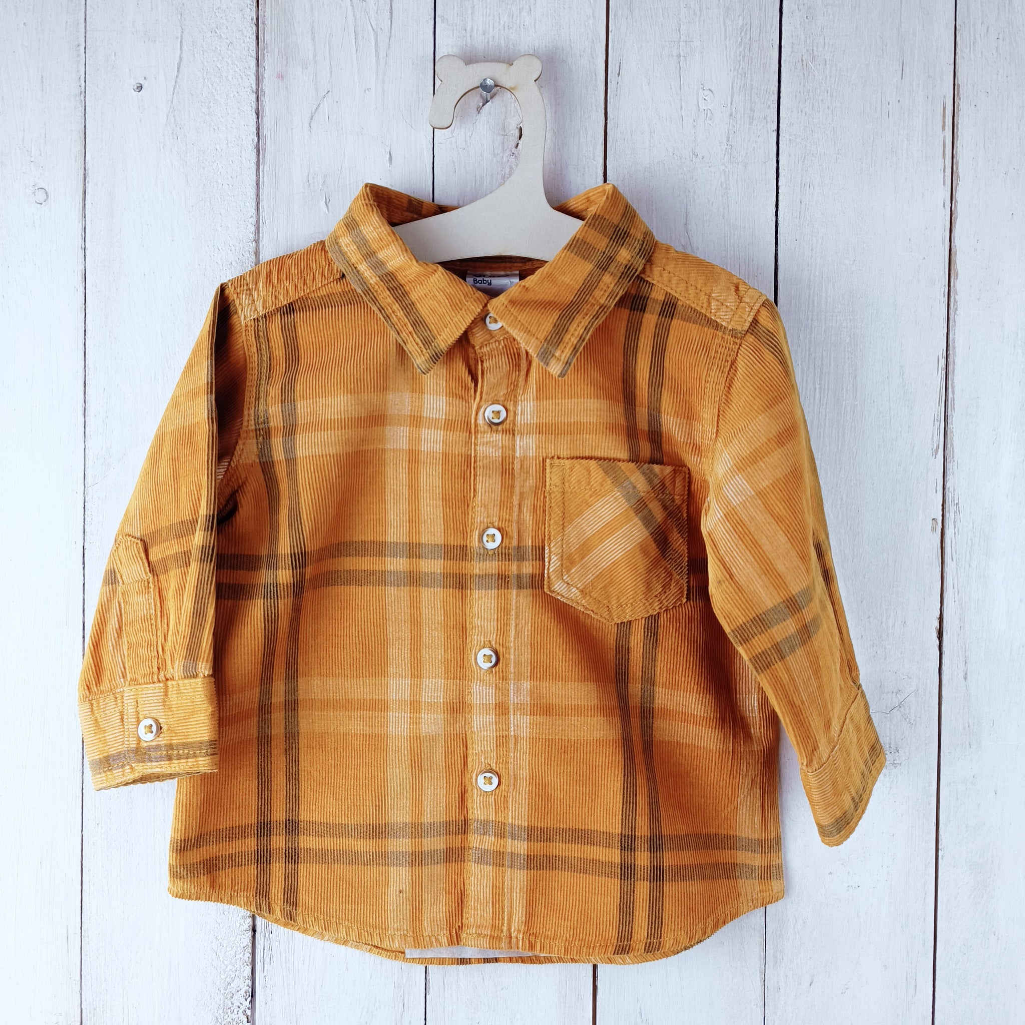 Camisa Anko Talla 6-12 Meses. Naranja a Cuadros. Tipo Cotelé