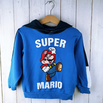 Polerón H&M Talla 2 Azul Claro. Super Mario