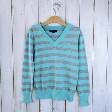 Sweater Gap T6-7 Franjas Horizontales Verde y Gris