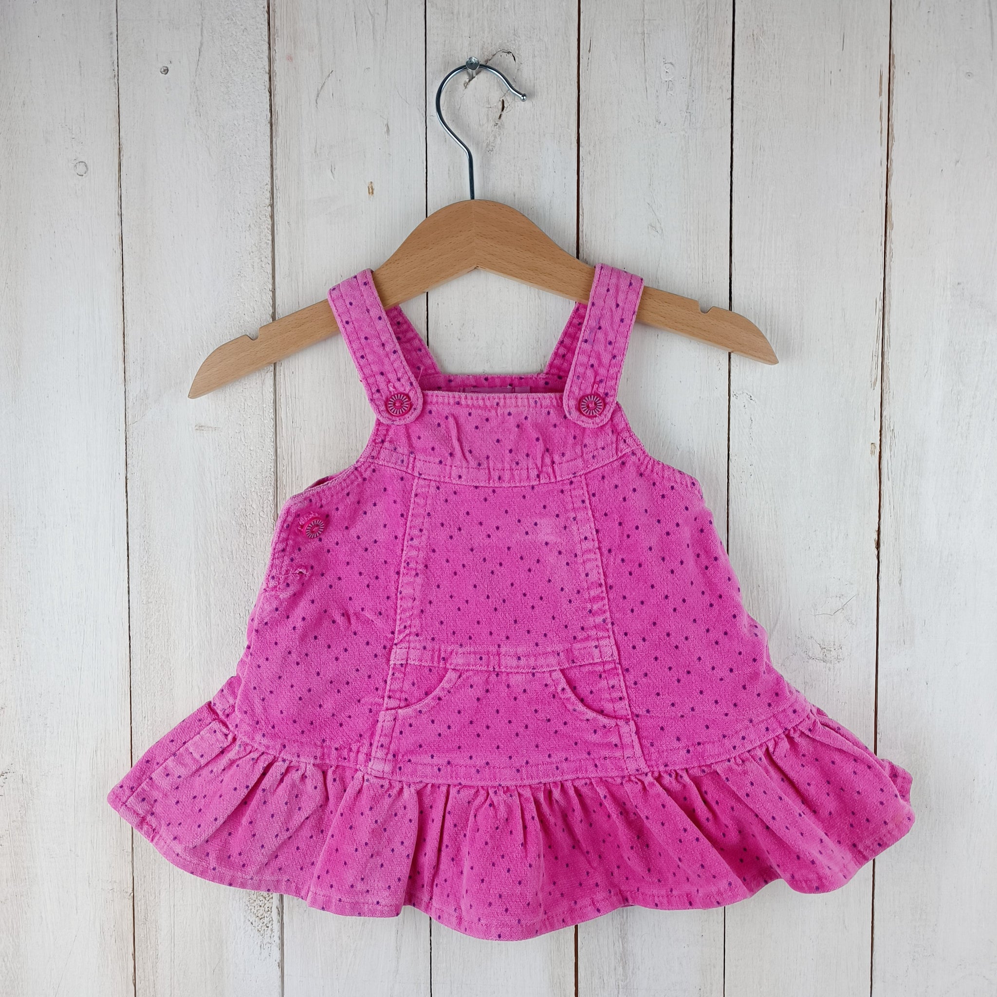 Vestido Pillin Talla 6-9 Meses  Rosado. Lunares Negros.