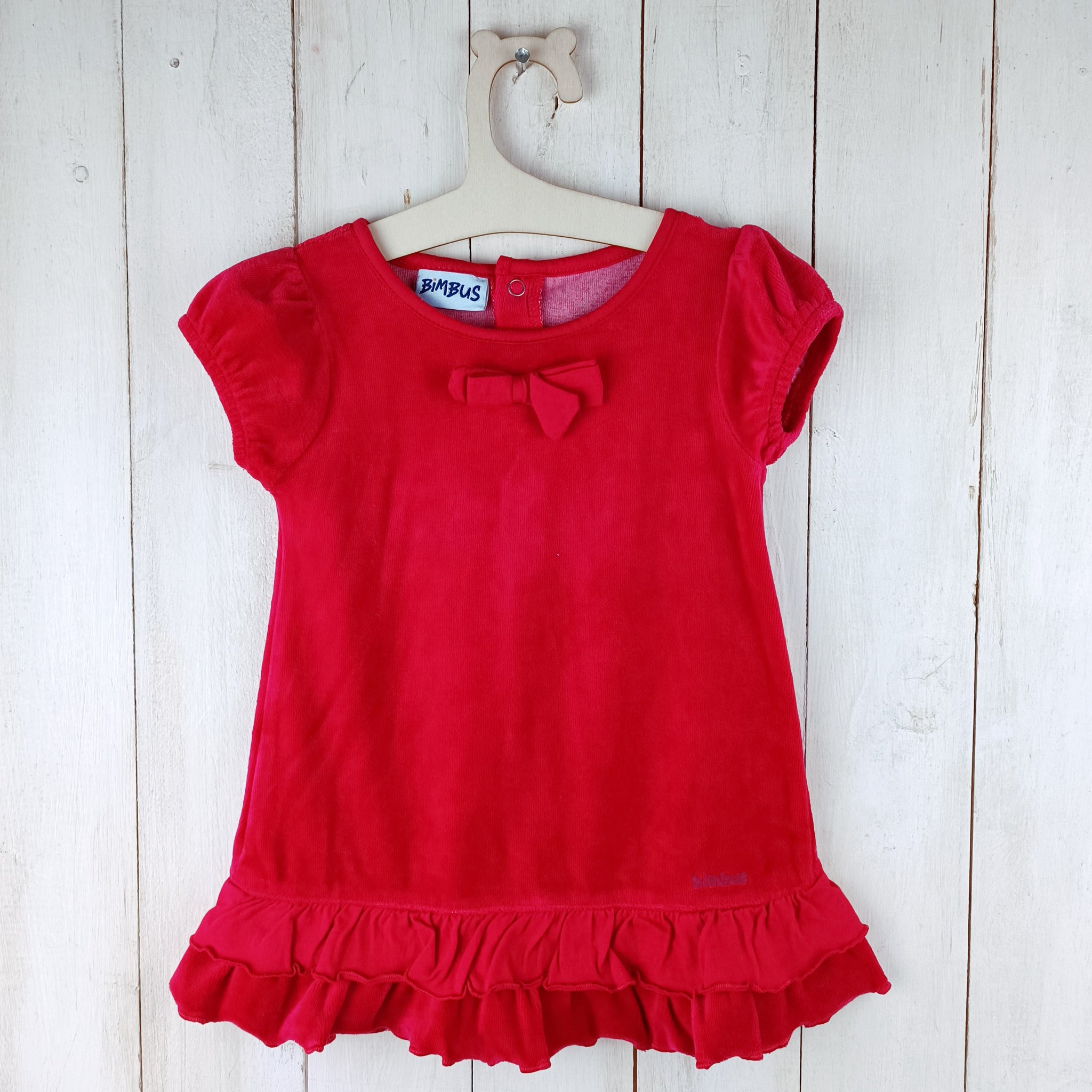 Vestido Bimbus 6-9M Rojo con Moño Rojo.  Terciopelo