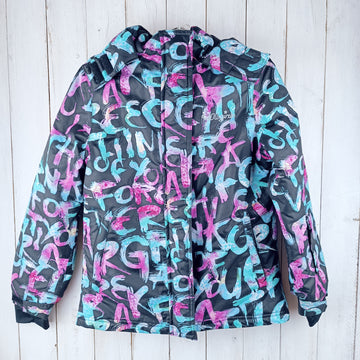 Parka Yigga Talla 10 Negra letras de colores. Con atrapa nieve