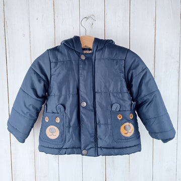 Parka Pocopiano Talla 12 Meses. Azul Bolsillos de ositos. Forro chiporro