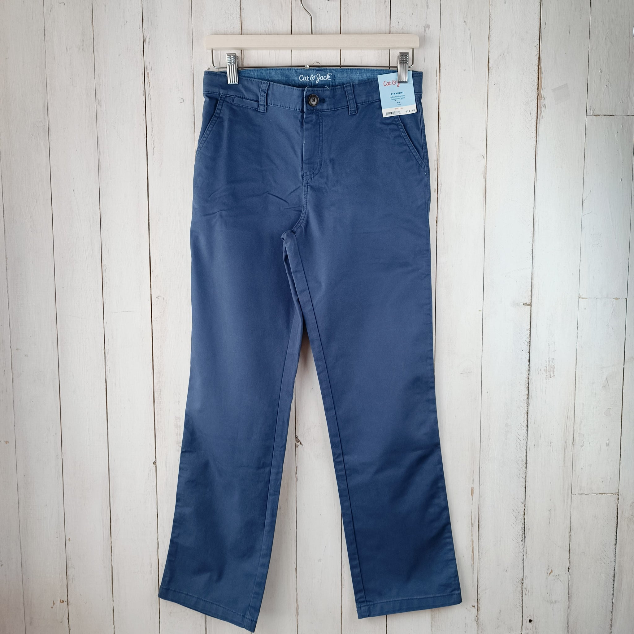 NUEVO Pantalón Cat & Jack T14 Azul. Cintura ajustable. Gabardina