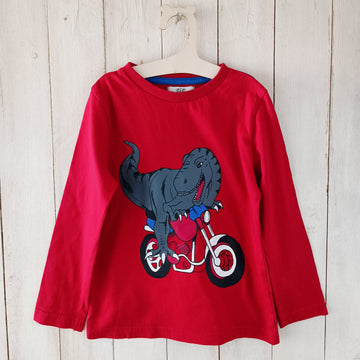 Polera F&F T4-5 Roja. Dinosaurio en Moto