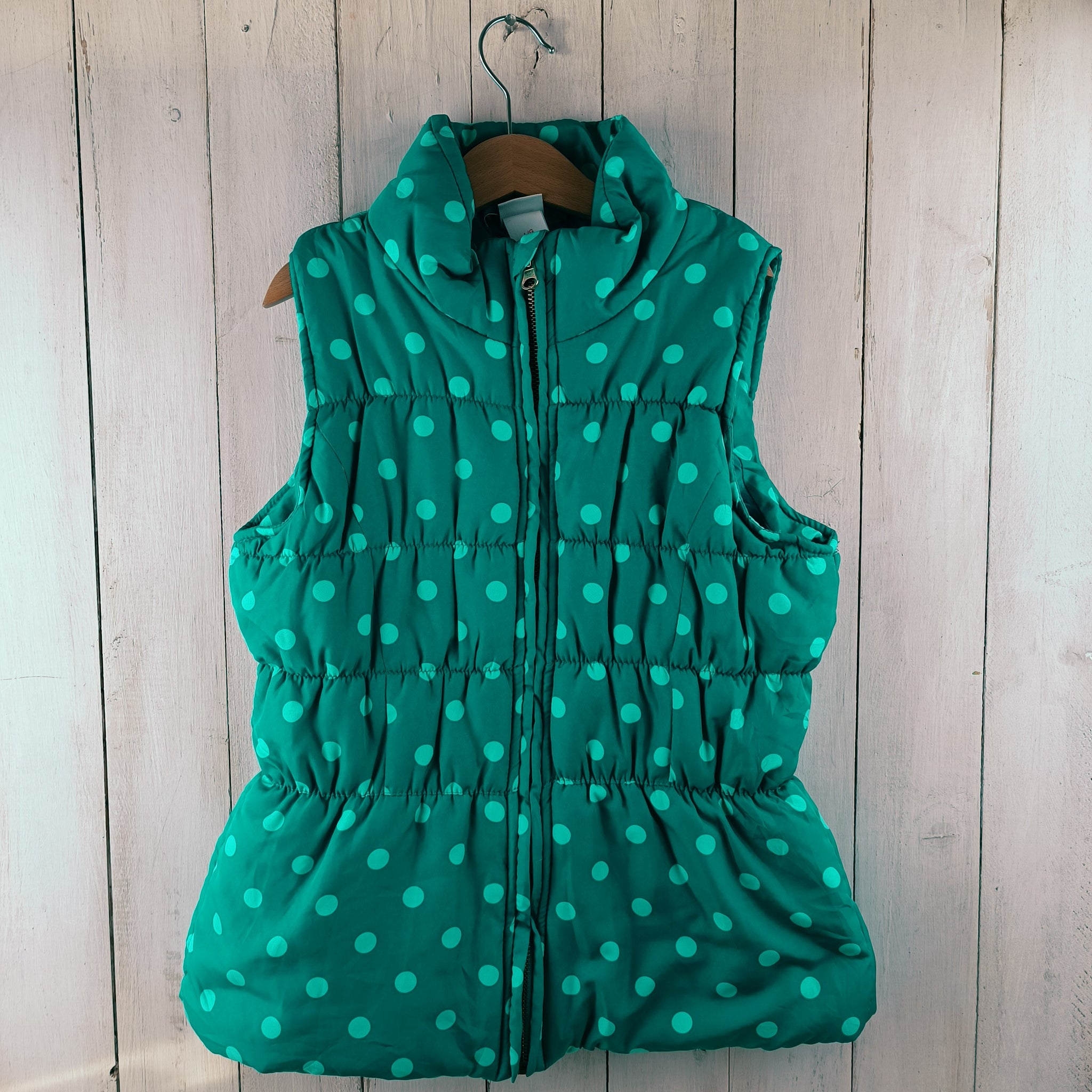 Parka Circo Talla 12. Verde con lunares. Acolchada