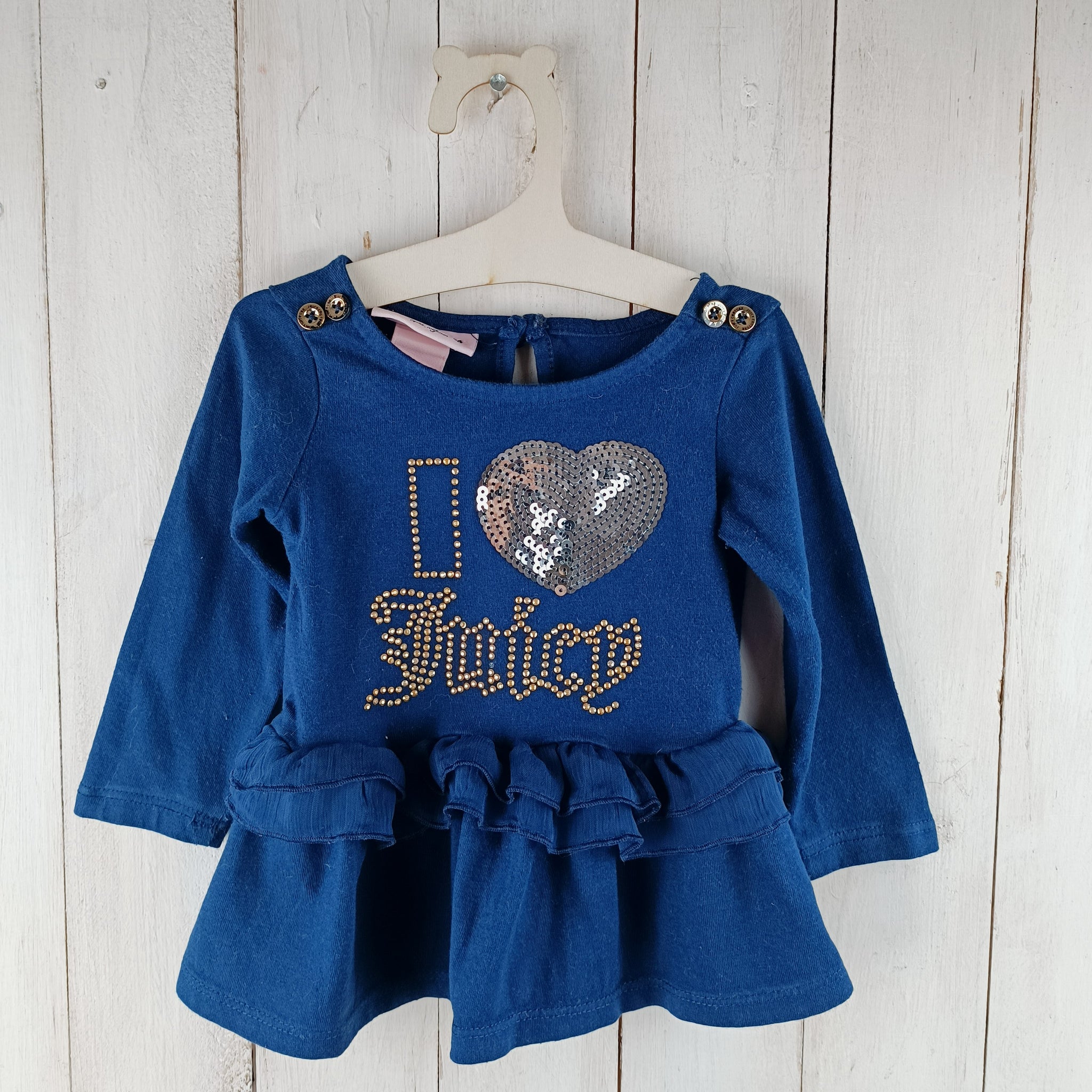 NUEVO Vestido Juicy Couture Talla 12 meses Azul marino. Tachas metálicas. Vuelos