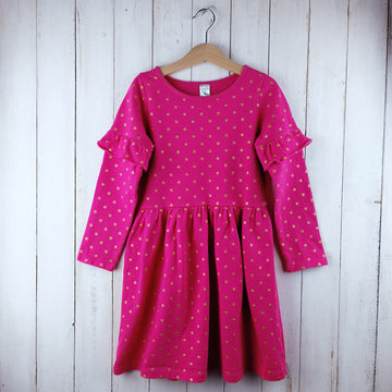 NUEVO Vestido Carter´s Talla 7 Fucsia. Lunares Dorados