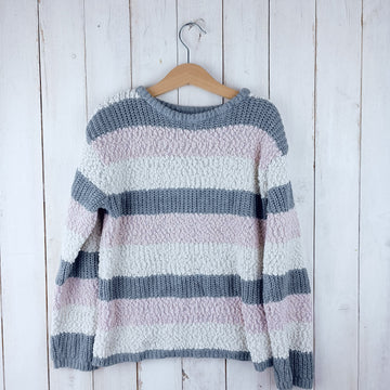 Sweater Kid Kind Talla 7-8 Franjas Gris Rosado