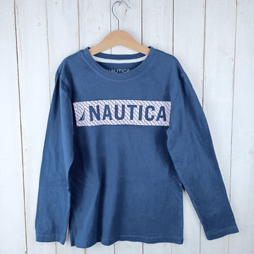 NUEVA Polera Nautica Talla 8 Azul. Letras