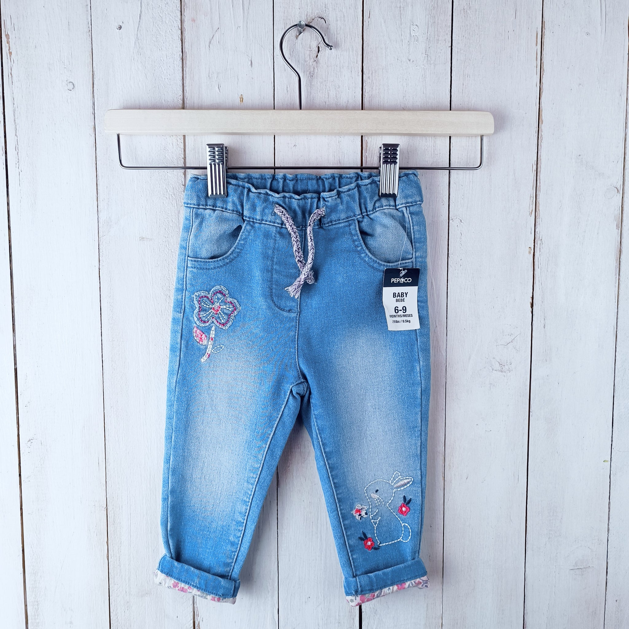 Jeans So Cute / Talla 6-9 meses / Mezclilla bordada