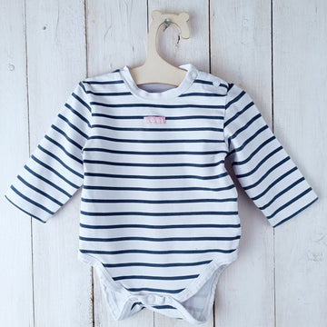 Body 4Kids Talla 3 meses. Blanco Rayas Azules.