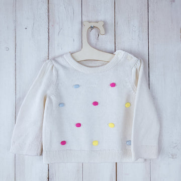 Sweater Gap Talla 3-6 Meses. Blanco Invierno. Lunares rosados, amarillos y celestes