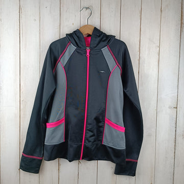 NUEVO Polerón Avia Talla 10-12 Negro. Líneas grises y fucsia