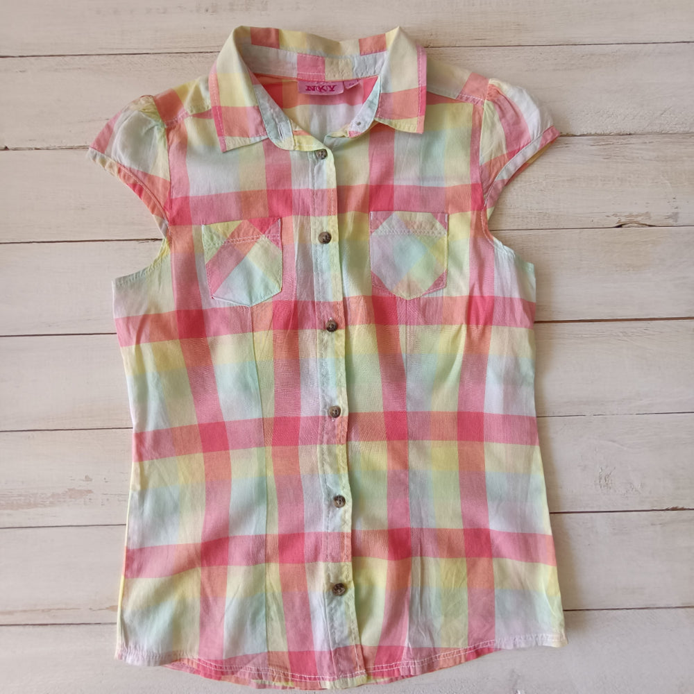 Blusa NKY T10  Cuadrillé Amarilla Rosada M/C