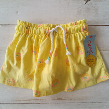 Falda Short Cat&Jack T12M. Amarilla con soles y arcoiris. Short incorporado