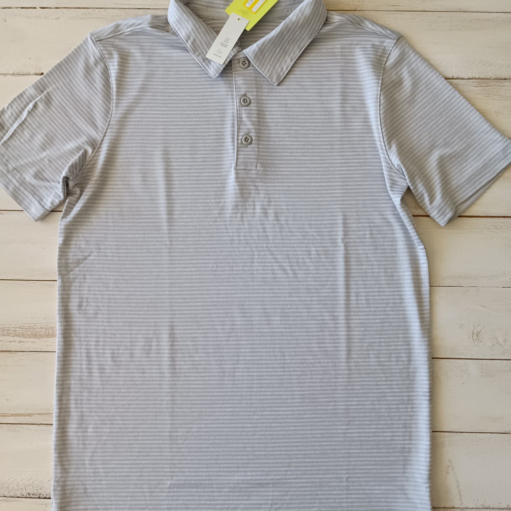 NUEVA Polera All In Motion Talla 12-14 Blanca Rayas grises