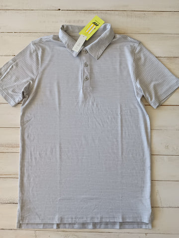 NUEVA Polera All In Motion Talla 12-14 Blanca Rayas grises