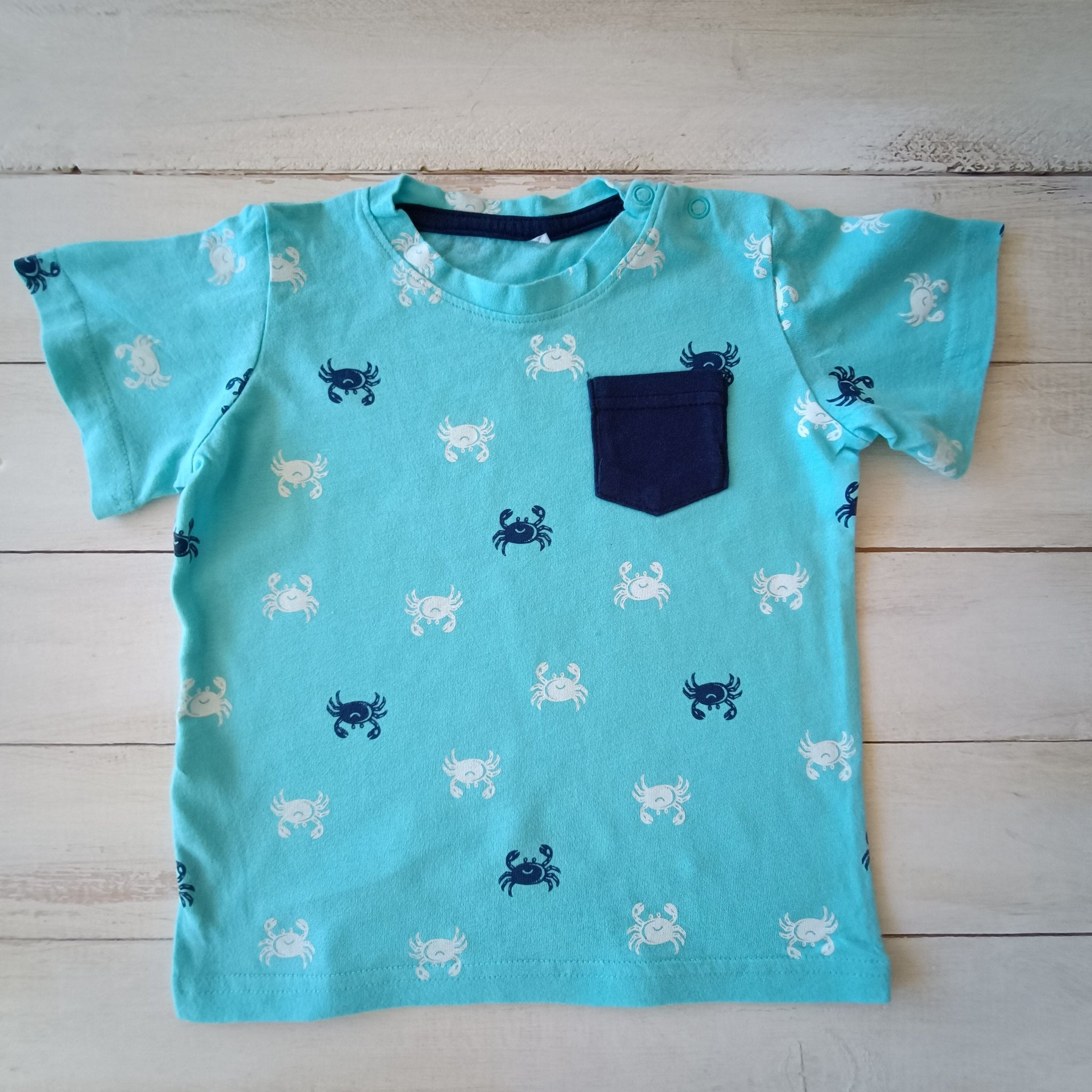 Polera Tibor Talla 12-18M Celeste. Cangrejos.