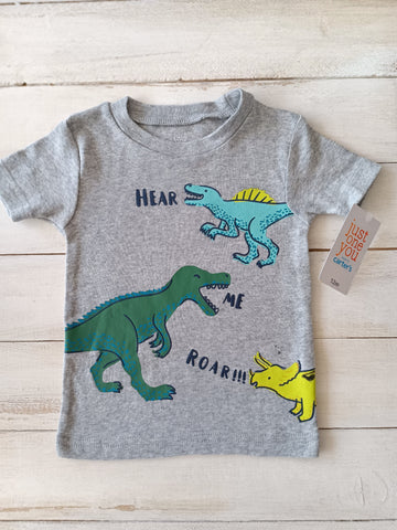 NUEVA Polera Carter´s Talla 12M Gris. Dinosaurios.