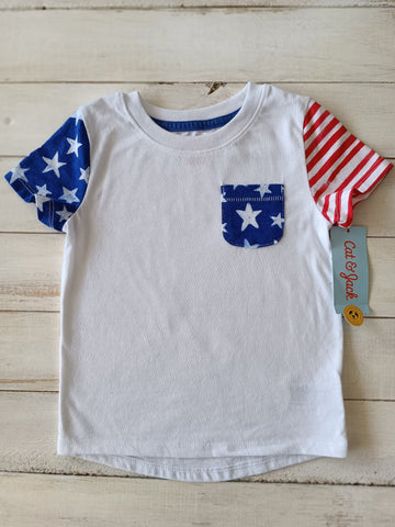 NUEVA Polera Cat & Jack Talla 4 Blanca. Mangas con figuras.