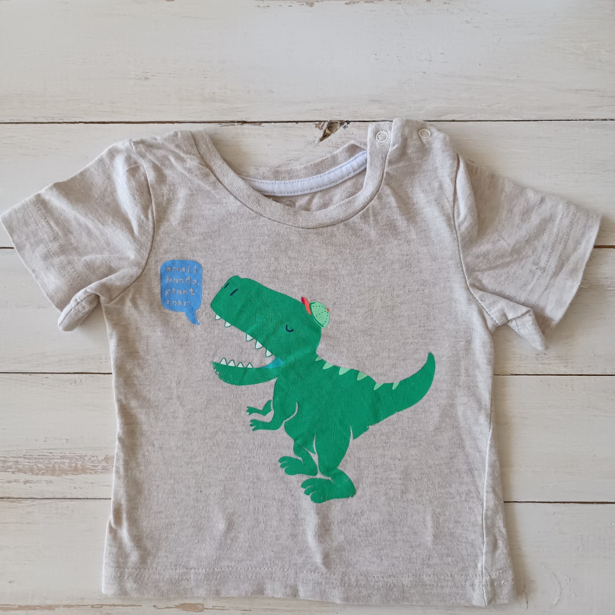 Polera Boulevard Talla 12M Beige. Dinosaurio verde.