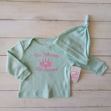 Conjunto de camiseta y gorro Swiggles NUEVA 3-6M Verde agua, estampado rosado