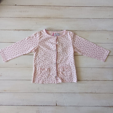 Polera Coz Coz NUEVA 18-24M Rosado con lunares burdeos. Broches delanteros