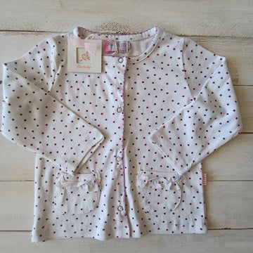 Polera Coz Coz NUEVA 12-18M Blanca con lunares burdeos. Broches delanteros