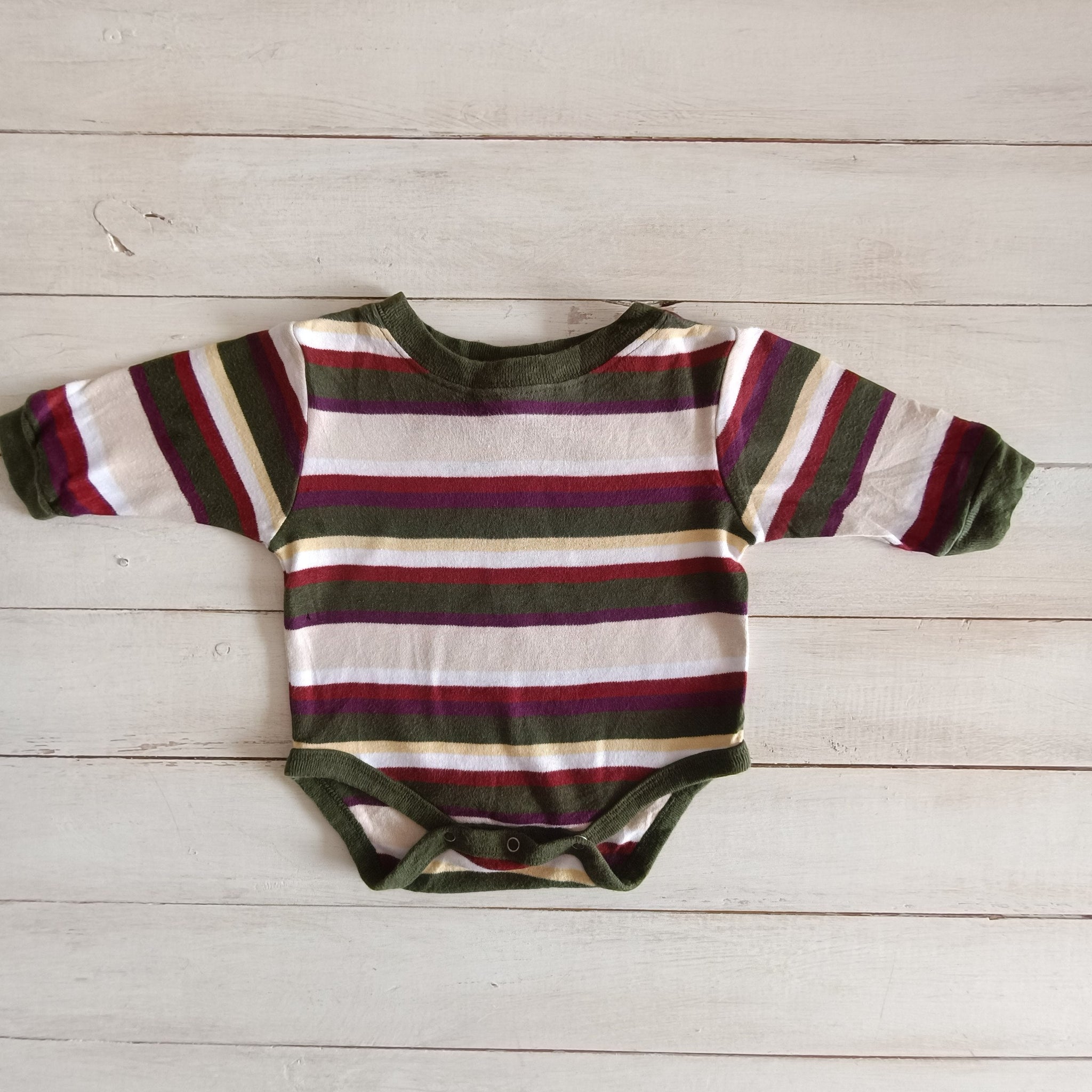 Body Gap 3M Verde con rayas en tonos morados, beige y burdeos