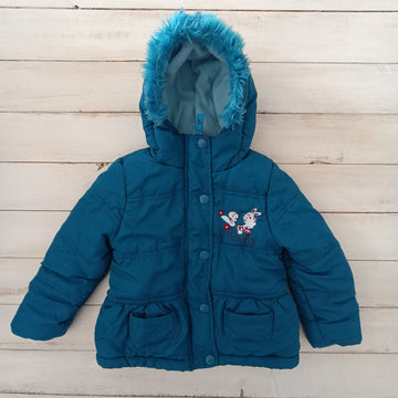 Parka My Little Bear 6-9M. Azulino. Forrado micropolar. Con gorro con piel