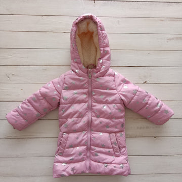 Parka Impidimpi Talla 18-24M Rosado. Estrellas plateadas.