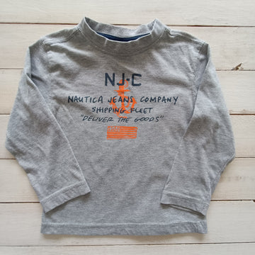 Polera Nautica T3 Gris claro. Ancla y bandera americana naranja.