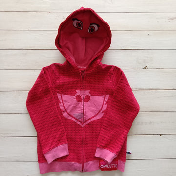 Polerón PJMasks T4 Rojo con figuras geométricas y Estampado de Búho Rosado