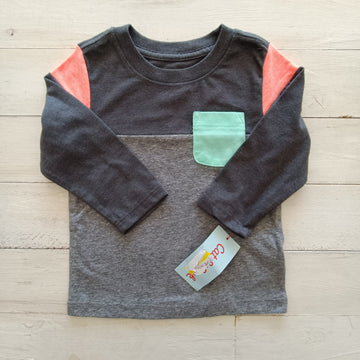 NUEVA Polera Cat & Jack Talla 12M Gris Bolsillo Verde