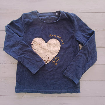 Polera Ficcus Talla 4 Azul Corazón Rosado Lentejuelas