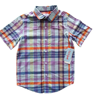 NUEVA Camisa Cat & Jack T6-7 Celeste Cuadros amarillos y violetas..