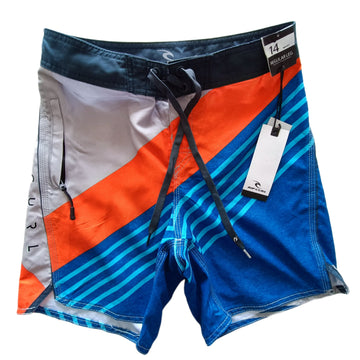 NUEVO Short Rip Curl Talla 14 Traje de baño. Franja naranja, calipsos.