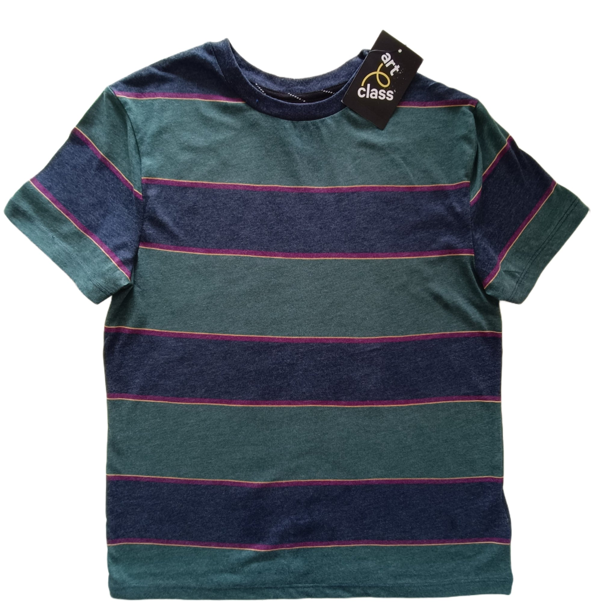 NUEVA Polera Art Class T8-10 Franjas Verdes y azules.