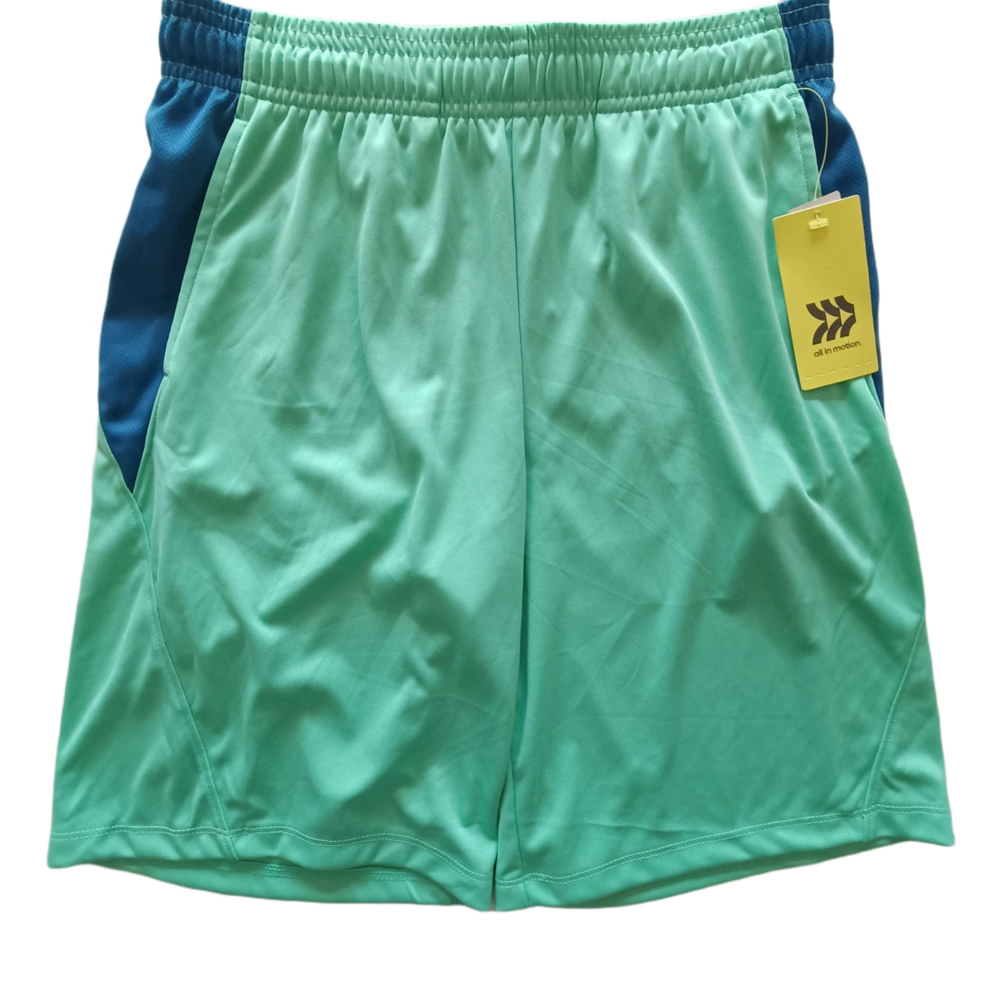 NUEVO Short All in Motion Talla 8-10 Verde. Franjas azules.